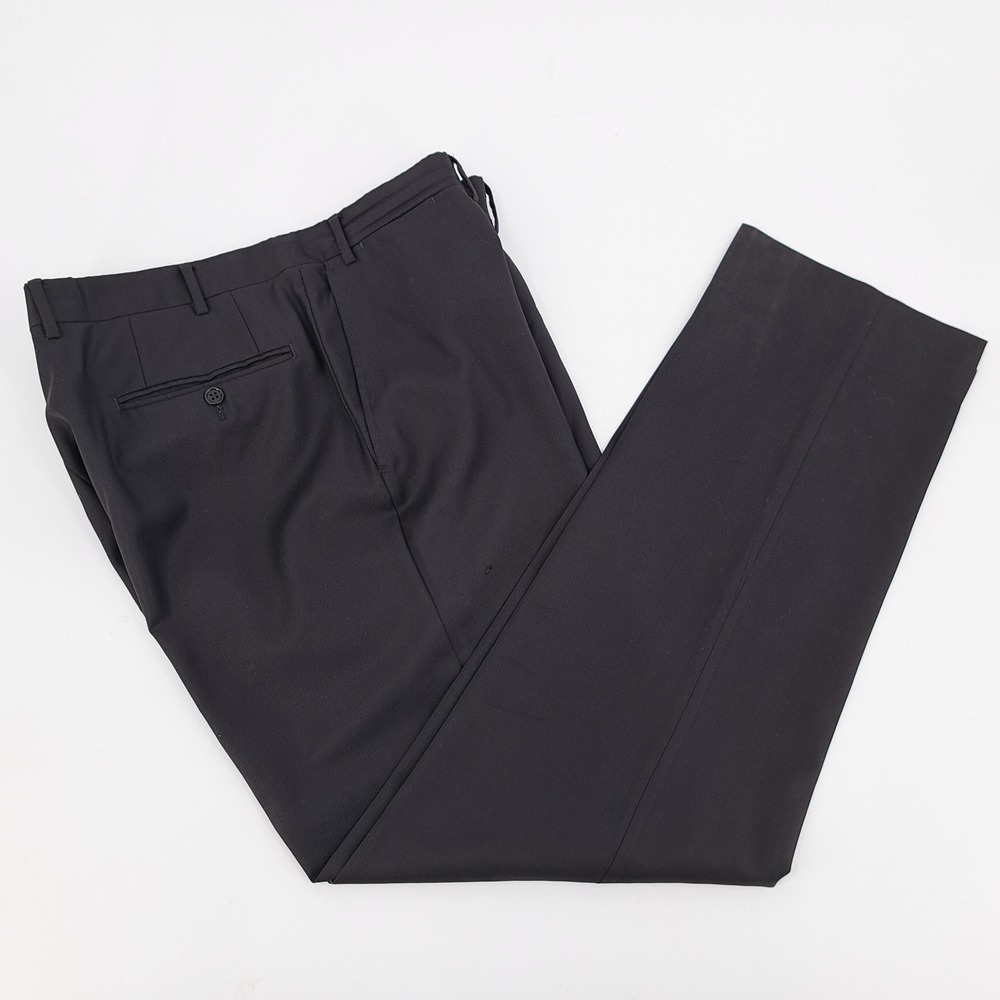 Canali 1934 Mens Black Dress Pants Flat Front Wool Blend Tailored Fit Size 37x31